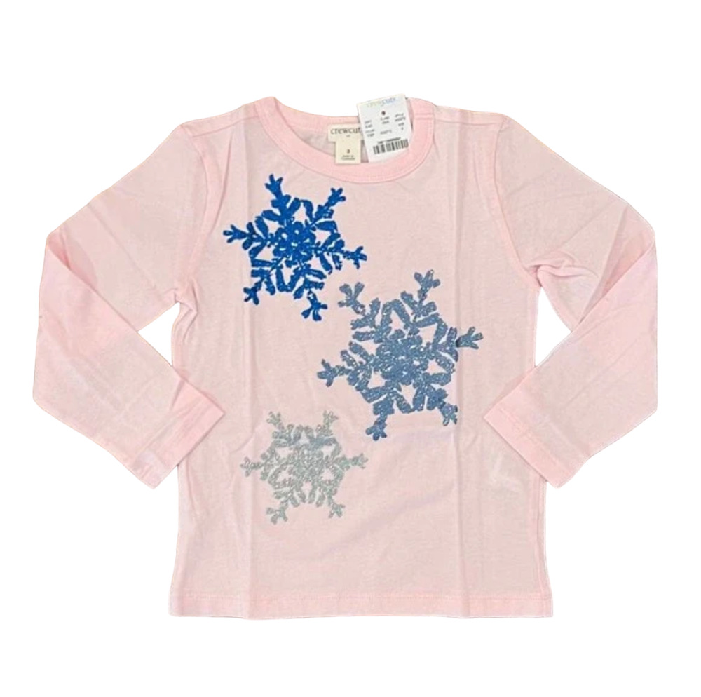 **NWT J. Crew Girls' Pink W/Blue & Silver Glitter Snowflakes Graphic Tee